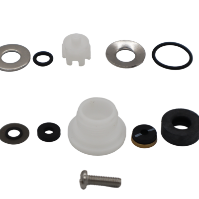 Repair kit with black rubber washers & o-rings with white plastic vacuum breaker internals with stainless washers and screw.