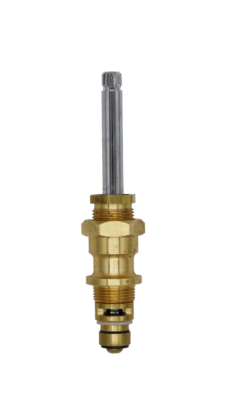 Bright brass body with polished chrome stem white plastic diverter washer black rubber washer and brass screw.
