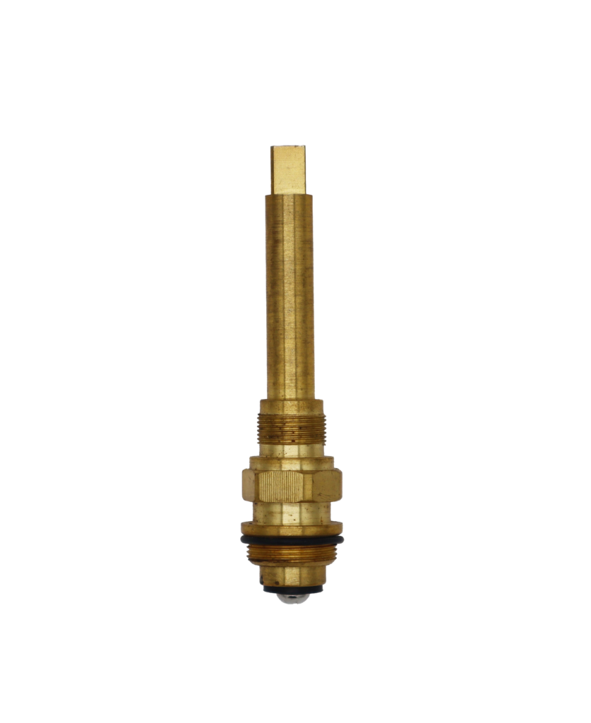 Bright brass stem with black rubber o-ring black rubber washer and stainless screw.