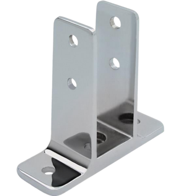Polished chrome wall bracket with screw holes.