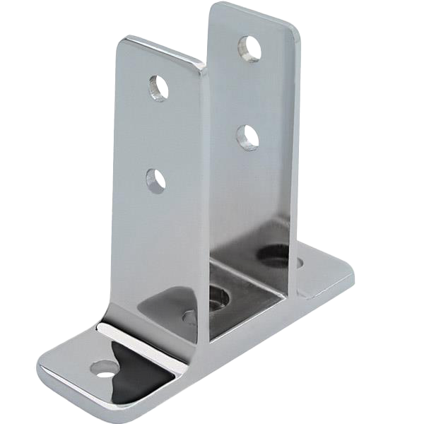 Polished chrome wall bracket with screw holes.