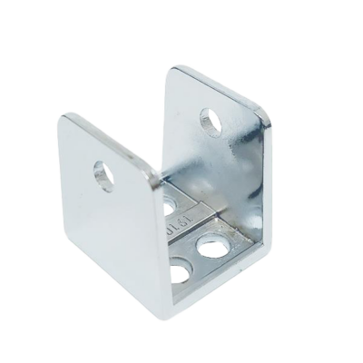 Polished chrome bracket with screw holes.