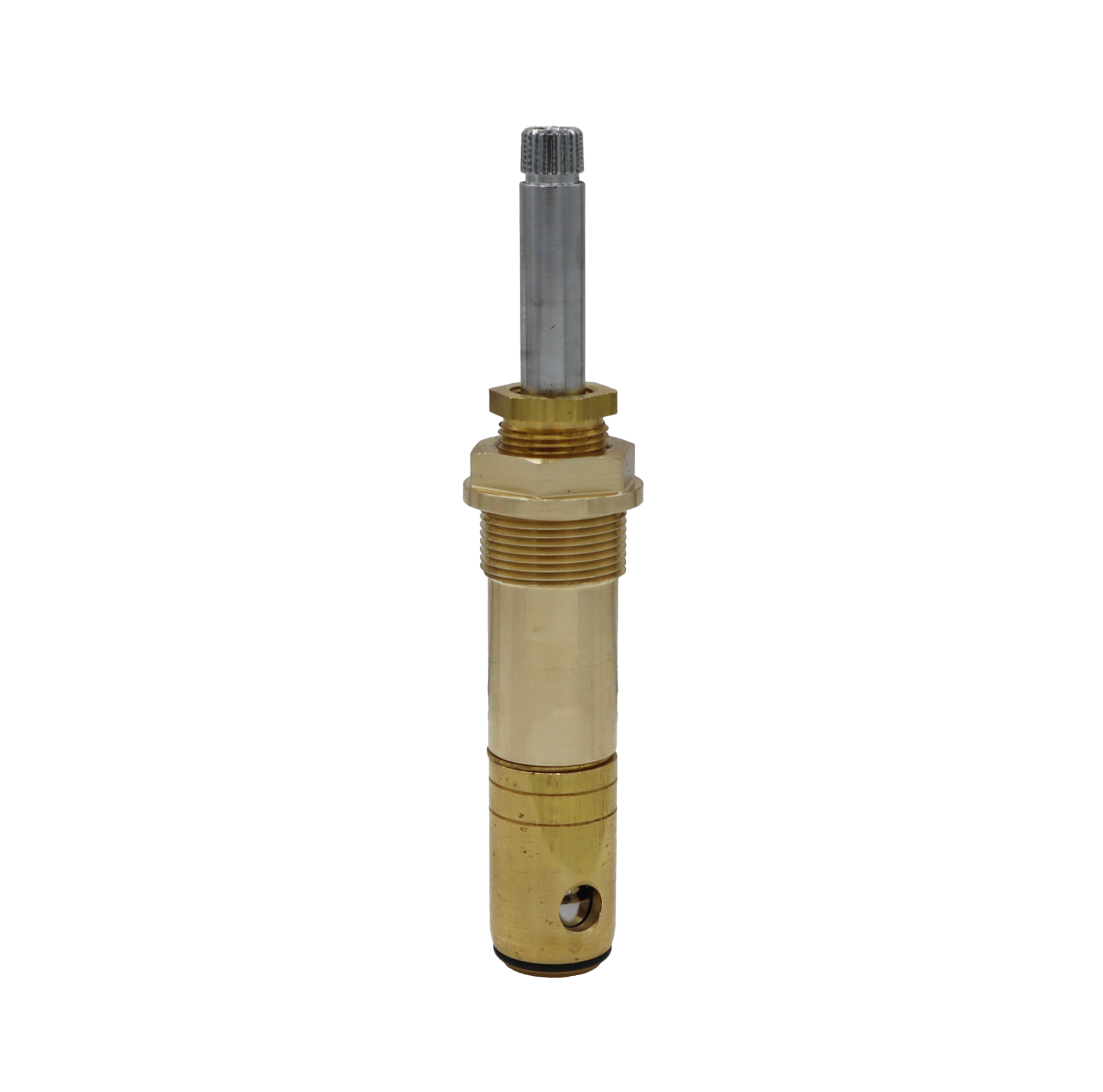 Polished chrome stem with bright brass body and black rubber o-ring.