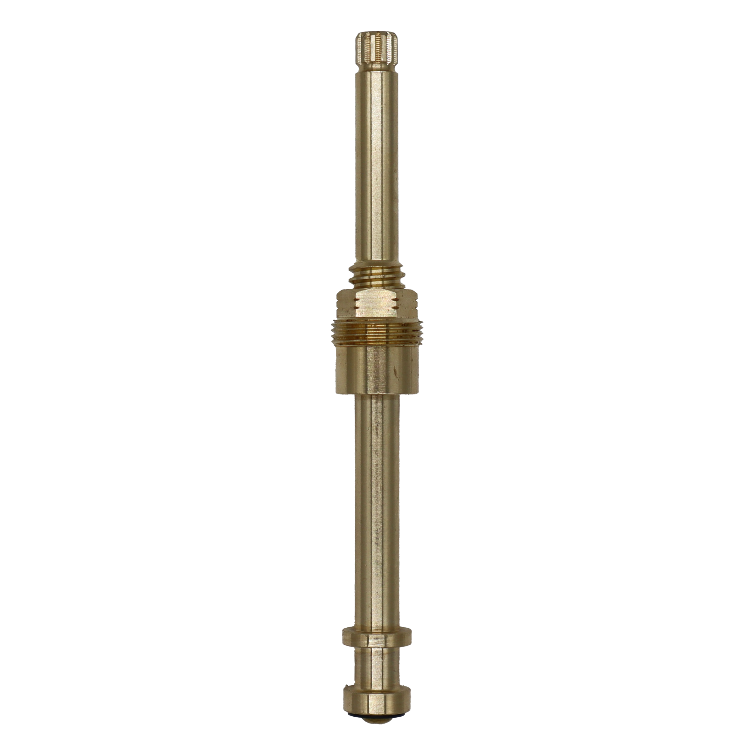 Bright brass stem with black rubber washer and brass screw.