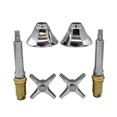 Polished chrome stem cross handles escutcheons stainless screws.