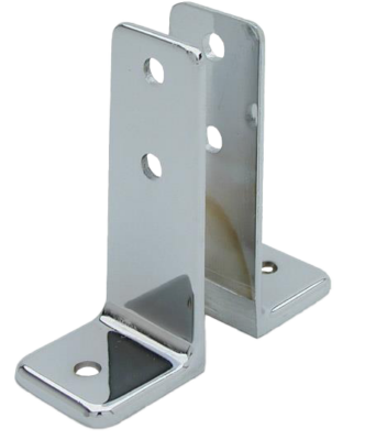 Polished chrome wall bracket with screw holes.
