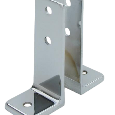 Polished chrome wall bracket with screw holes.