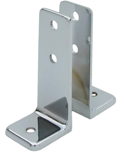 Polished chrome wall bracket with screw holes.