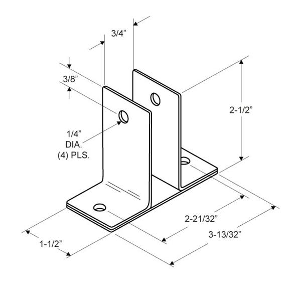 Toilet Partition 3/4" Stamped Stainless Steel Two Ear Wall Bracket 1629 - Image 2