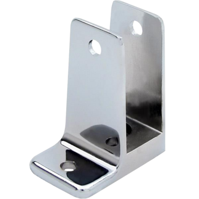 Polished chrome wall bracket with screw holes.