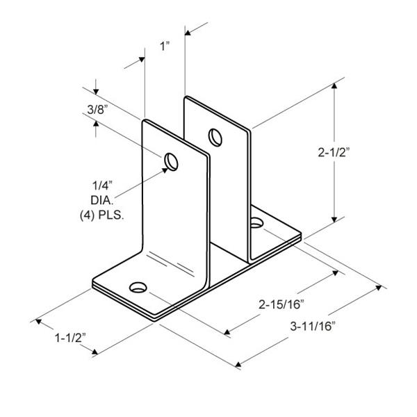 Toilet Partition 1" Two Ear Stainless Steel Wall Bracket 1759 - Image 2