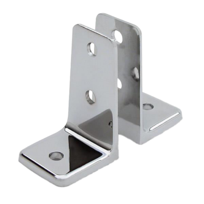 Polished chrome 2 piece wall brackets with screw holes.