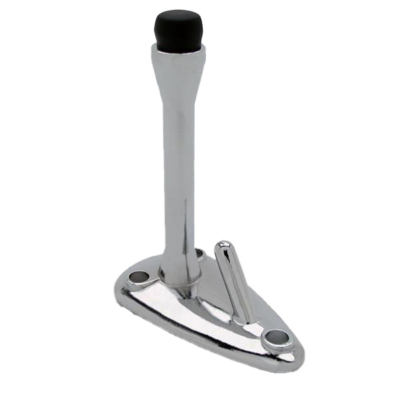 Polished chrome coat hook with black rubber bumper and screw holes.