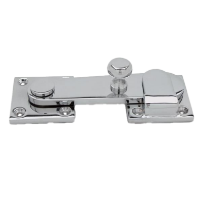 Polished chrome latch with screw holes.