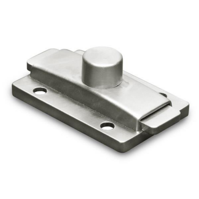 Stainless steel slide latch with screw holes.