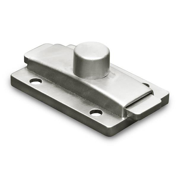 Stainless steel slide latch with screw holes.