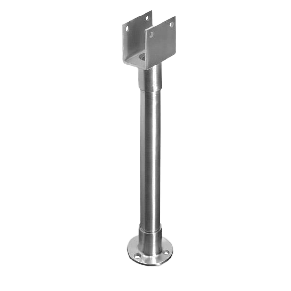 Satin stainless t shaped support bracket with screw holes.