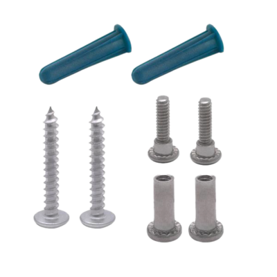 Stainless steel screws with blue plastic wall anchors.