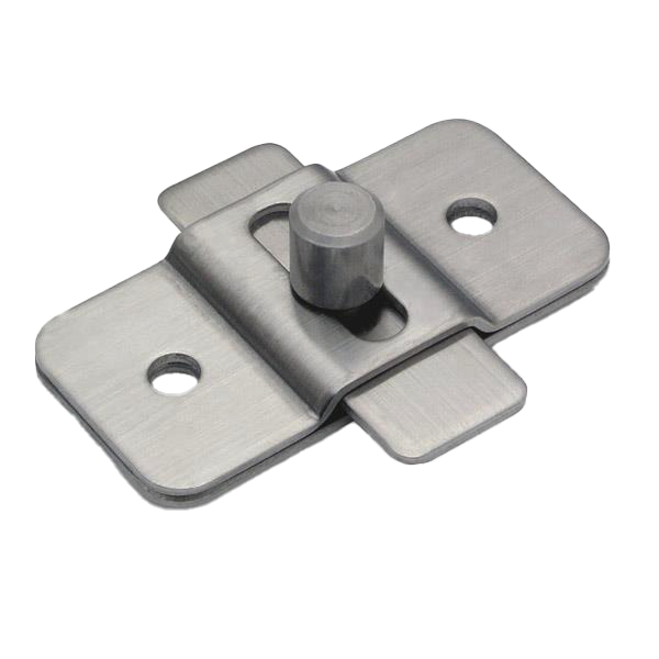 Satin stainless steell slide latch with screw holes.