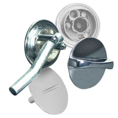 Polished chrome round bar slide latch.