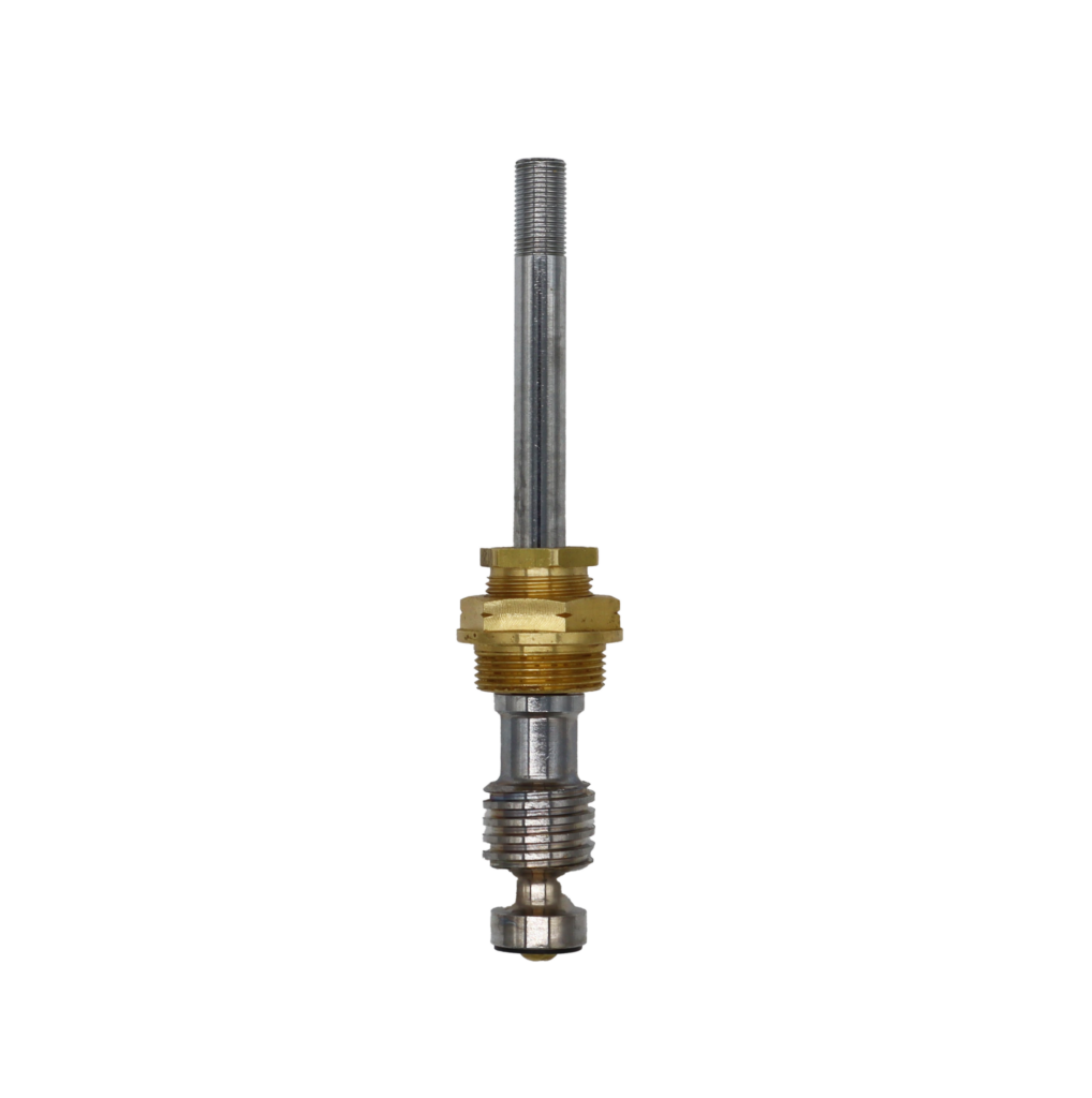 Polished chrome stem with bright brass bonnet nut and black bottom washer.