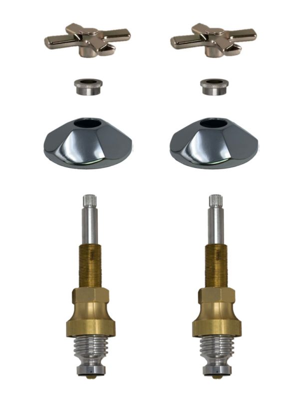 Bright brass body polished chrome stem with cross handles bonnet nut and esuctheons.