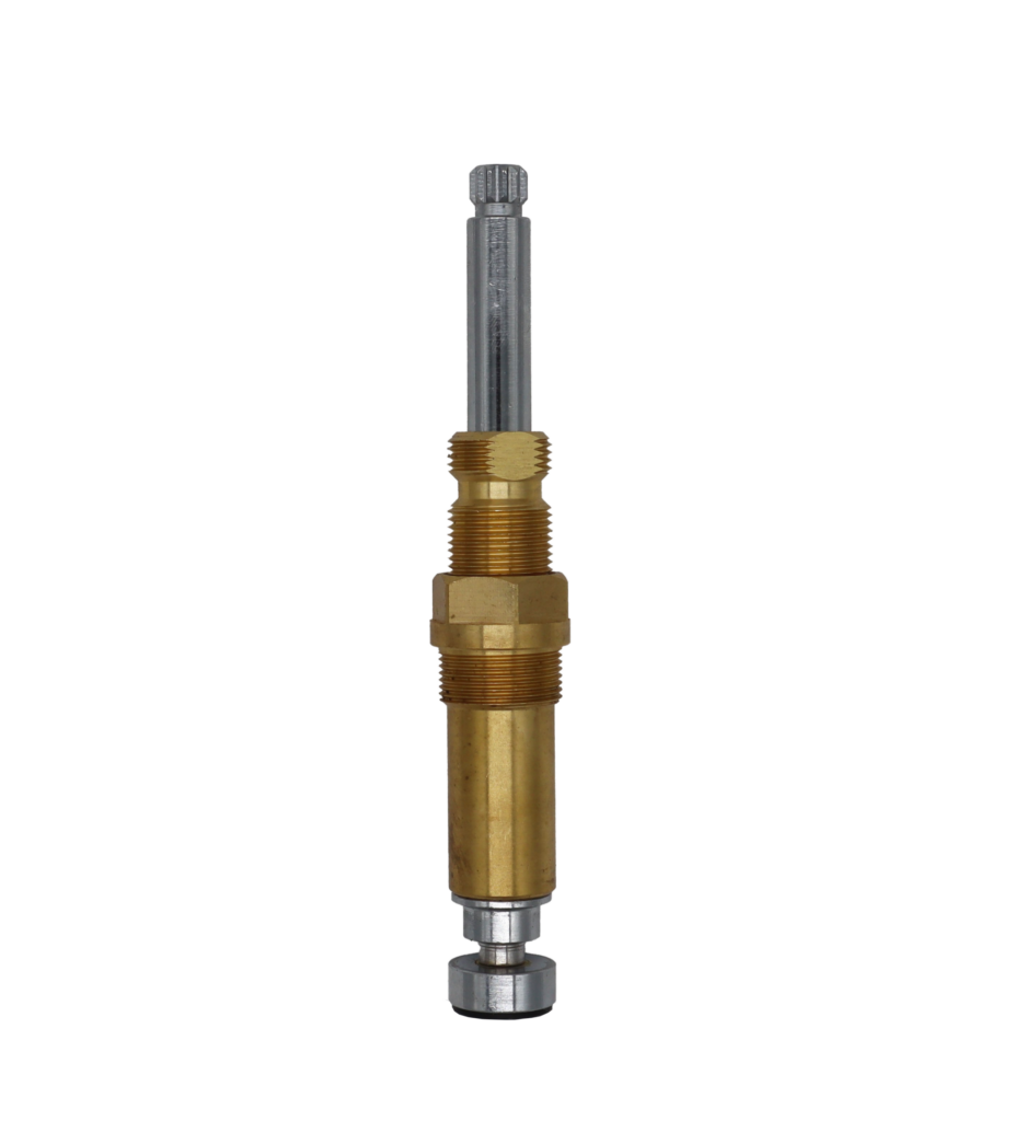 Polished chrome stem with brass body black rubber washer and brass screw.