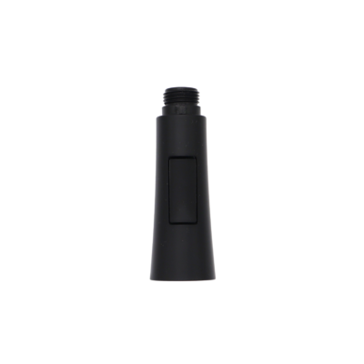 Matte black plastic sprayhead with balck rubber button black plastic house connection and black sprayface.