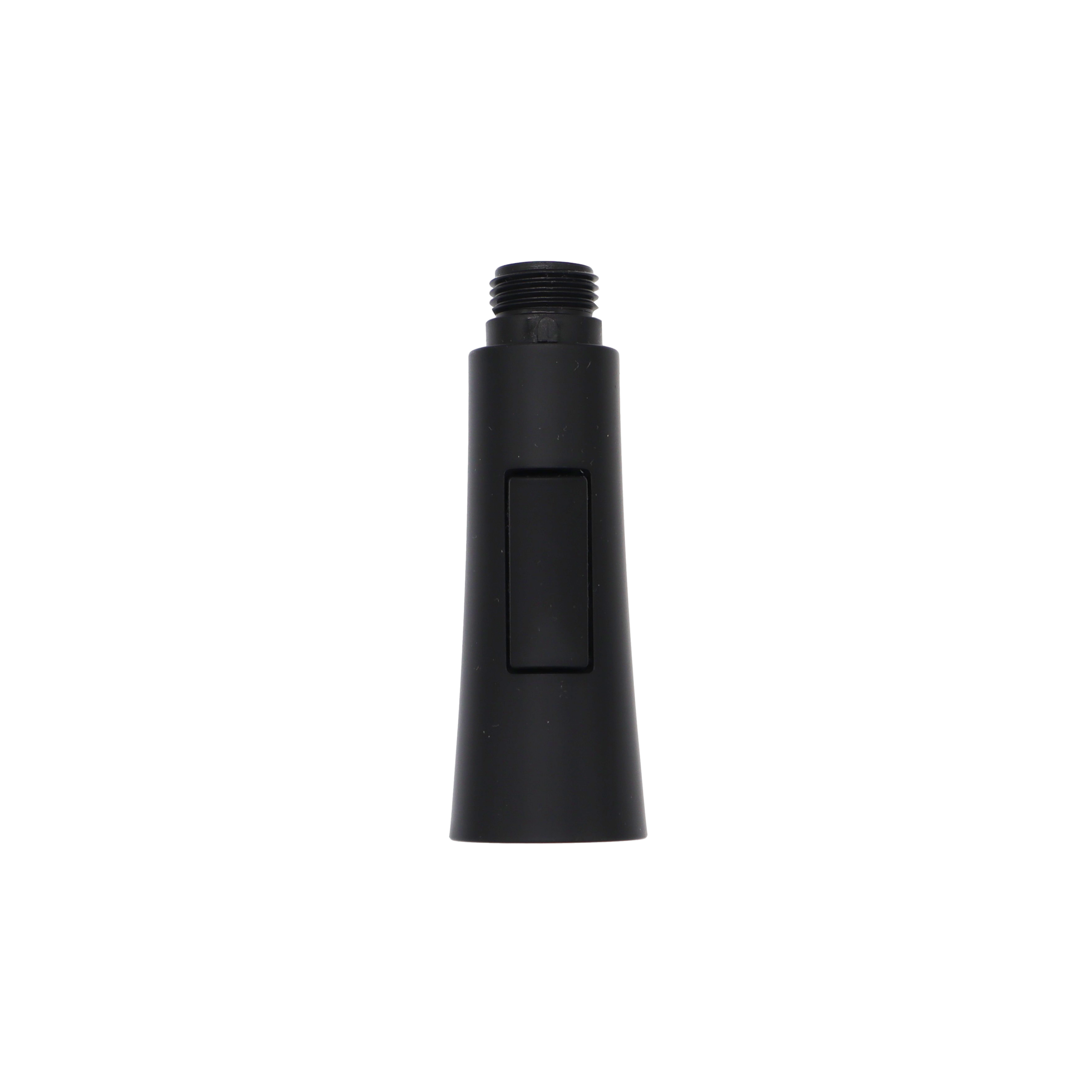 Matte black plastic sprayhead with balck rubber button black plastic house connection and black sprayface.