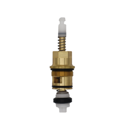 Bright brass cartridge with white plastic broach and seat with stainless springs and black rubber o-rings.