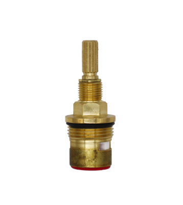 Birght brass cartridge with black rubber o-ring white ceramic discs and red rubber seal.