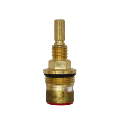 Birght brass cartridge with black rubber o-ring white ceramic discs and red rubber seal.