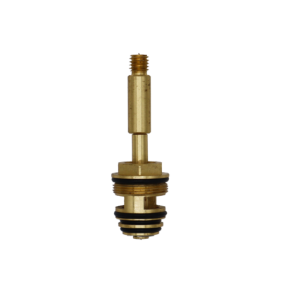 Bright brass cartridge with black rubber o-rings and metal c clip.