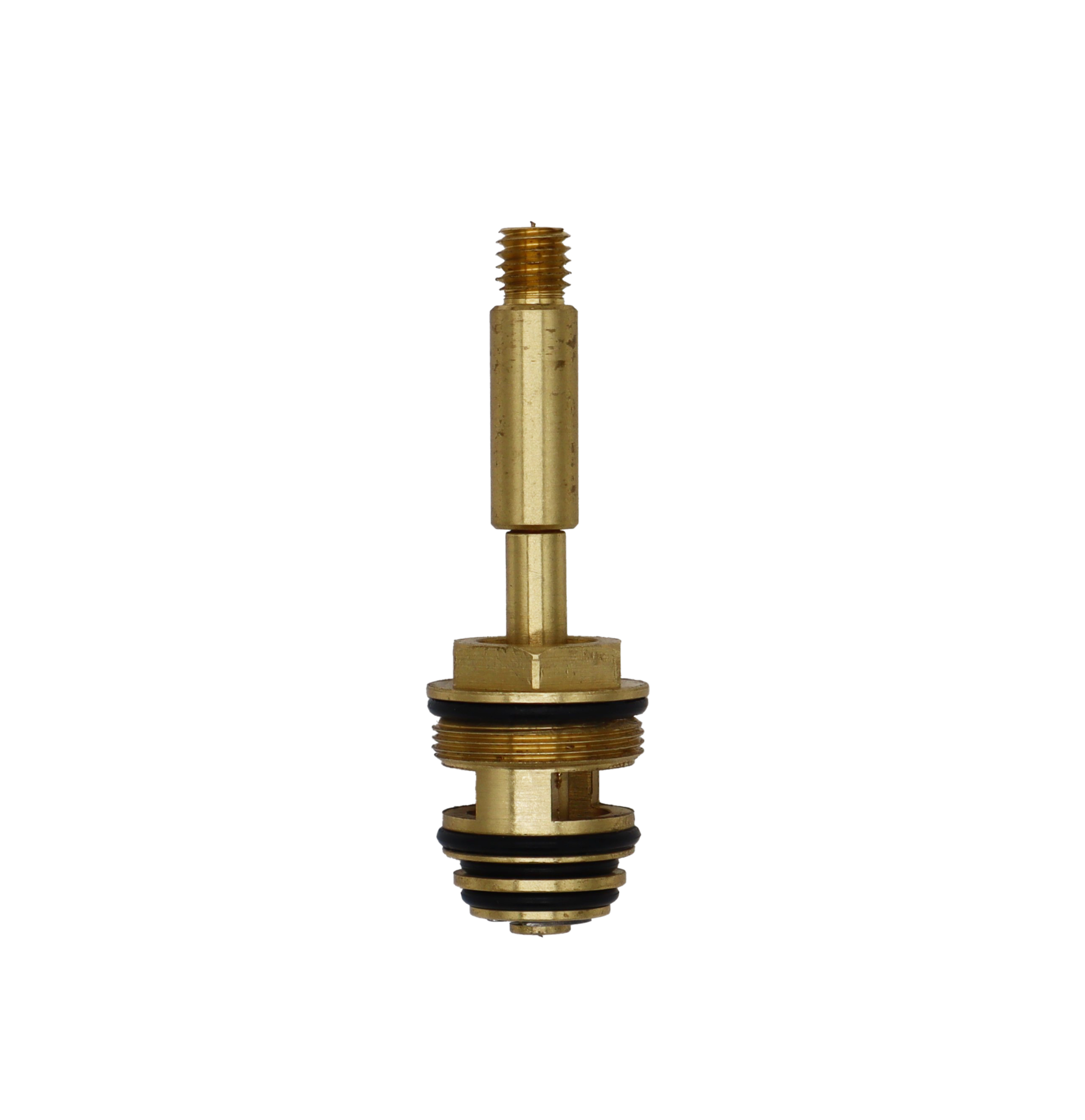 Bright brass cartridge with black rubber o-rings and metal c clip.