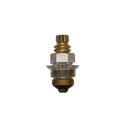 Polished chrome body brass stem with black rubber washer and brass screw.