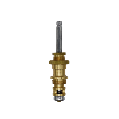 Bright brass body with polished chrome stem white plastic diverter washer black rubber washer and brass screw.