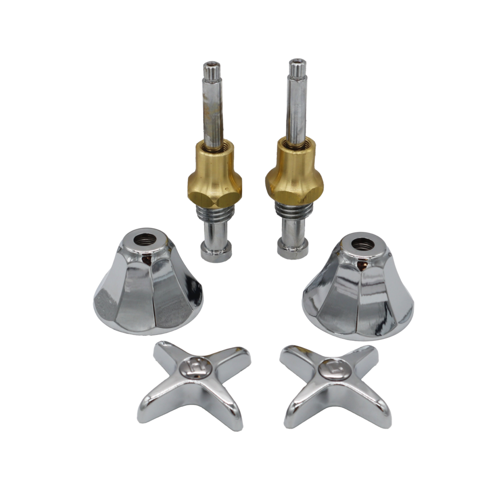 Polished chrome handles stems escutcheons with brass bonnet nuts and screws.