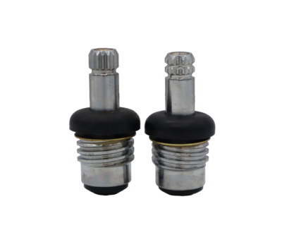 Polished chrome stems with brass washer rubber seals and brass screw.