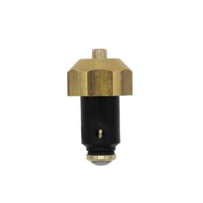 Bright brass nut and piston with black plastic barrel and stainless screw.
