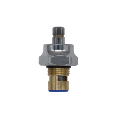 Bright brass cartridge with white ceramic discs black rubber o-ring blue rubber seal and polished chrome stem & nut.