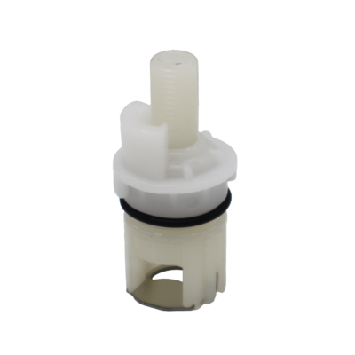 White plastic stem with black rubber o-ring and stainless steel bottom.