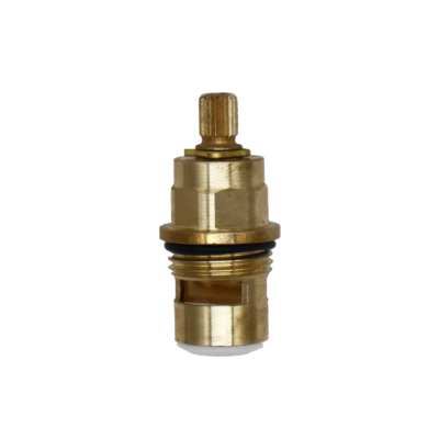 Bright brass cartridge with black oring white ceramic discs and white bottom seal.