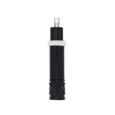 Black plastic cartridge with stainless stem threaded broach white plastic ring and black rubber seals.