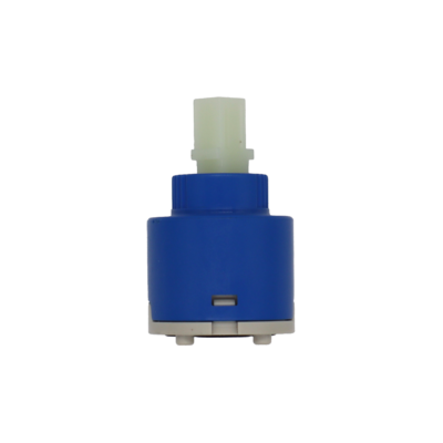 Blue and grey plastic cartridge with square white plastic handle connection with black seal.