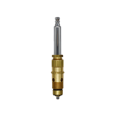 Polished chrome stem and sleeve sith bright brass body black rubber washer and brass nut.