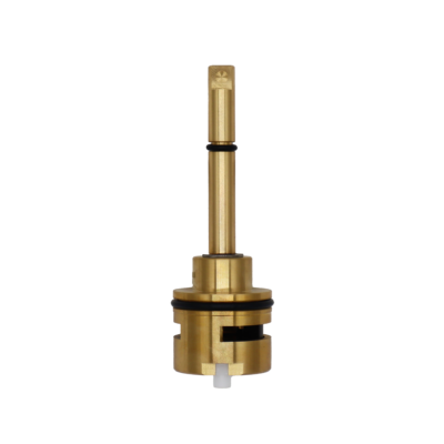 Bright brass body with metal clip black rubber o-rings white ceramic discs and white seal.