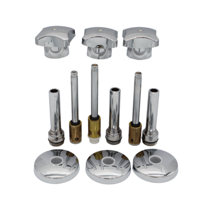 Polished chrome handles escutcheons and sleeves with brass barrels and screws.