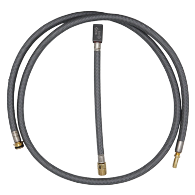 Briaded nylon hose with brass ends and quick connect fitting.