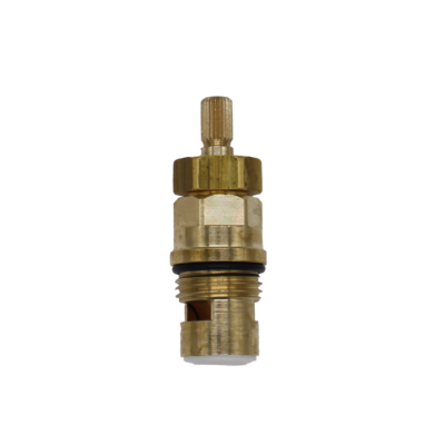 Bright brass cartridge with black rubber o-ring white ceramic discs and white rubber seal.